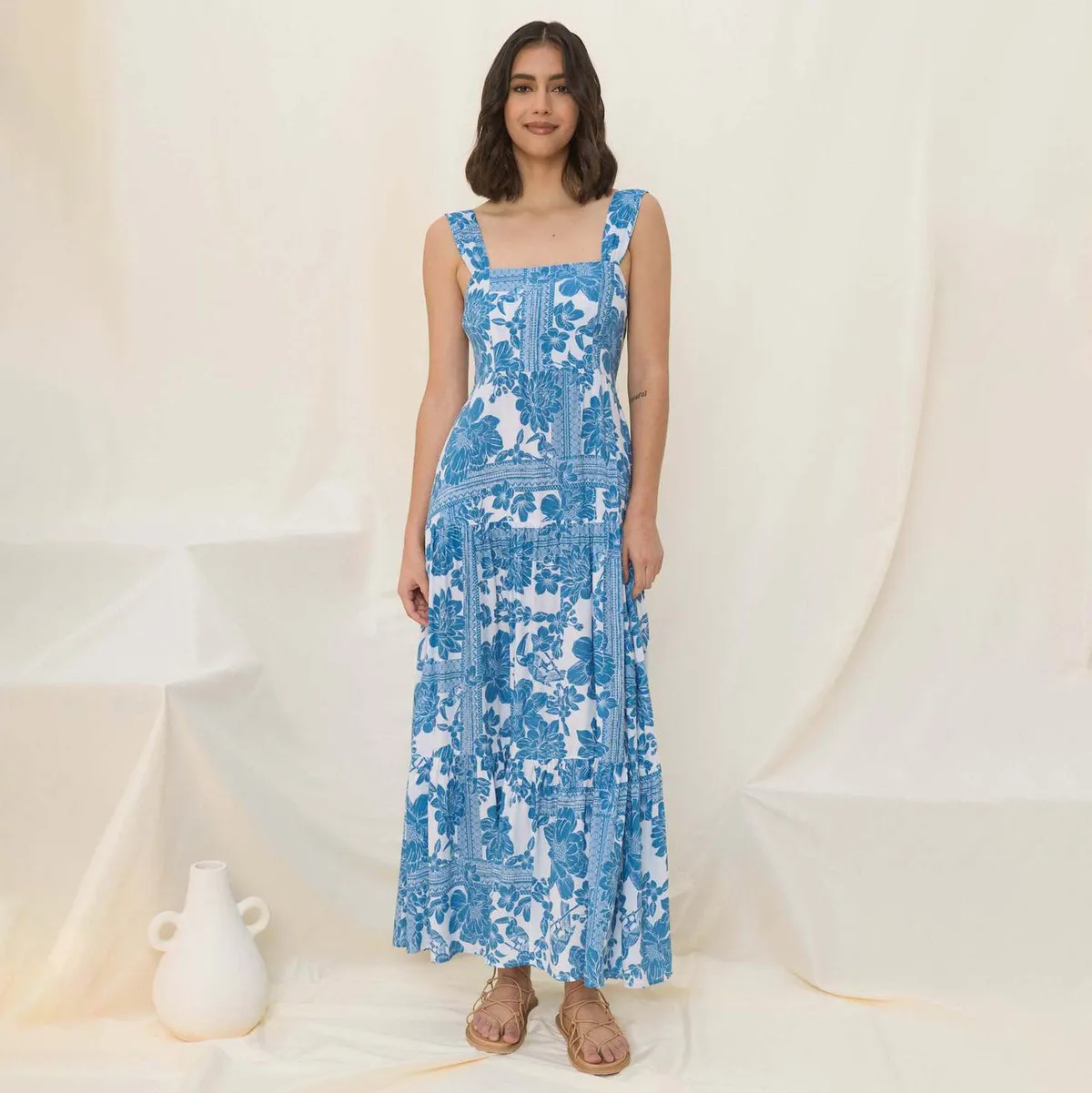 Women Fashion Casual Bohemian Printed Sleeveless Loose Dress