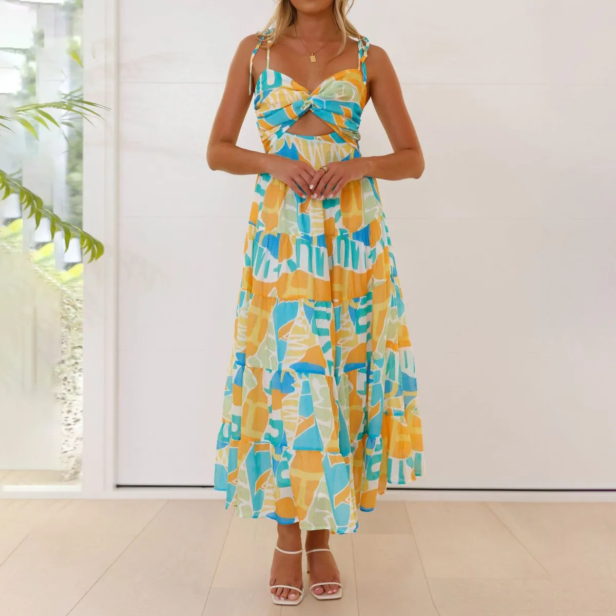 Women Casual Vacation Printed Spaghetti Strap A-Line Dress