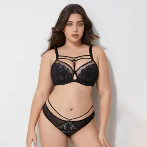 Women Sexy Lace Plus Size Bra And Underpants Set With Rear Three-Row Buckle