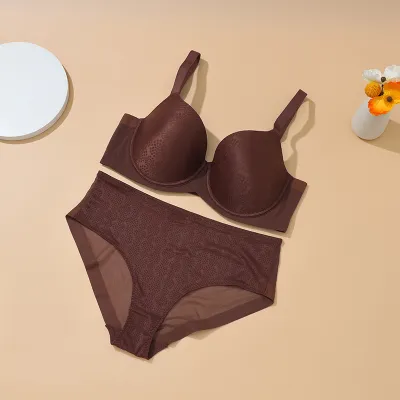 Women Plus Size Anti-Sagging Push-Up Bra Set Simple Solid Color Breathable Nylon