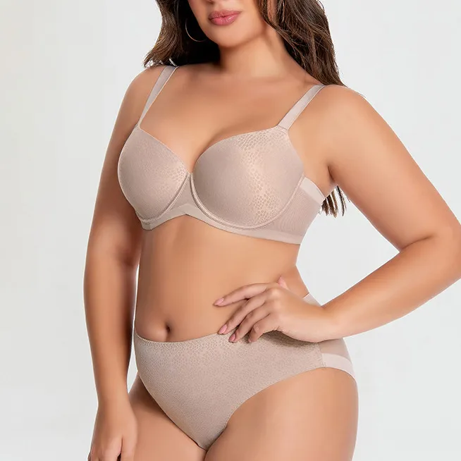 Women Plus Size Anti-Sagging Push-Up Bra Set Simple Solid Color Breathable Nylon