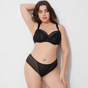 Women Plus Size Sexy Solid Color Anti-Sagging Push-Up Thin Bra Lace Underpants Set