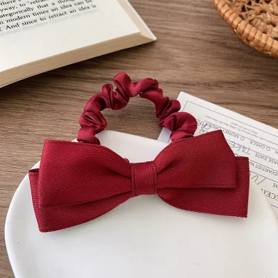 Kids Girls Solid Color Satin Double-Layer Bowknot Hair Ring High Elasticity