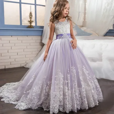 Kids Girls Fashion Elegant Mesh Lace Floral Sleeveless Party Princess Dress Cotton Blend Polyester