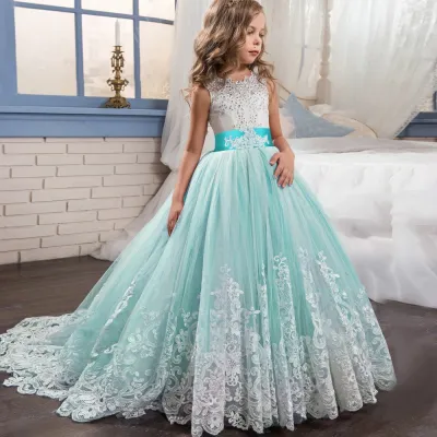Kids Girls Fashion Elegant Mesh Lace Floral Sleeveless Party Princess Dress Cotton Blend Polyester