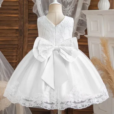 Kids Girls Elegant Lace Bowknot Floral Sleeveless Party Princess Dress