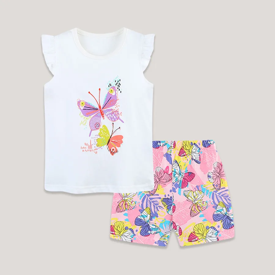 Kids Girls' Fashion Cute Butterfly Printed Shorts Tank Top Loose Two-Piece Set