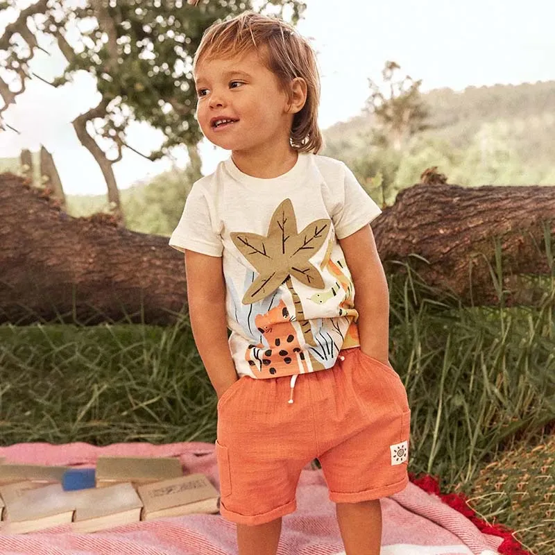 Kids Boys Fashion Casual Cotton Printed Short-Sleeve T-Shirt Loose Shorts Two-Piece Set