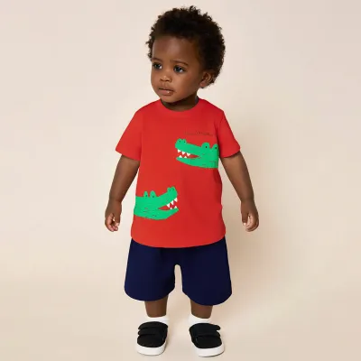 Kids Boys Fashion Casual Printed Short-Sleeve T-Shirt Loose Shorts Two-Piece Set