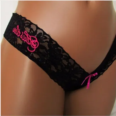 Women Fashion Sexy Solid Color Letter Lace Low Waisted Thong
