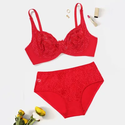 Women Plus Size Ultra-Thin Lace Bra and Underpants Set