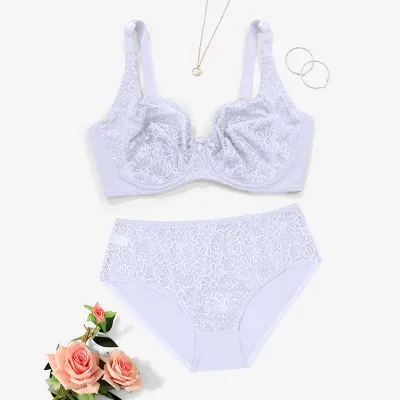 Women Plus Size Ultra-Thin Lace Bra and Underpants Set