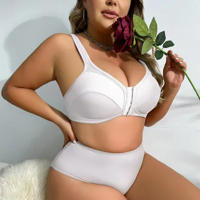 Women Fashion Sexy Solid Color Plus Size Ultra-Thin No Steel Ring Bra Underpants Set