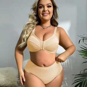 Women Fashion Sexy Solid Color Plus Size Ultra-Thin No Steel Ring Bra Underpants Set