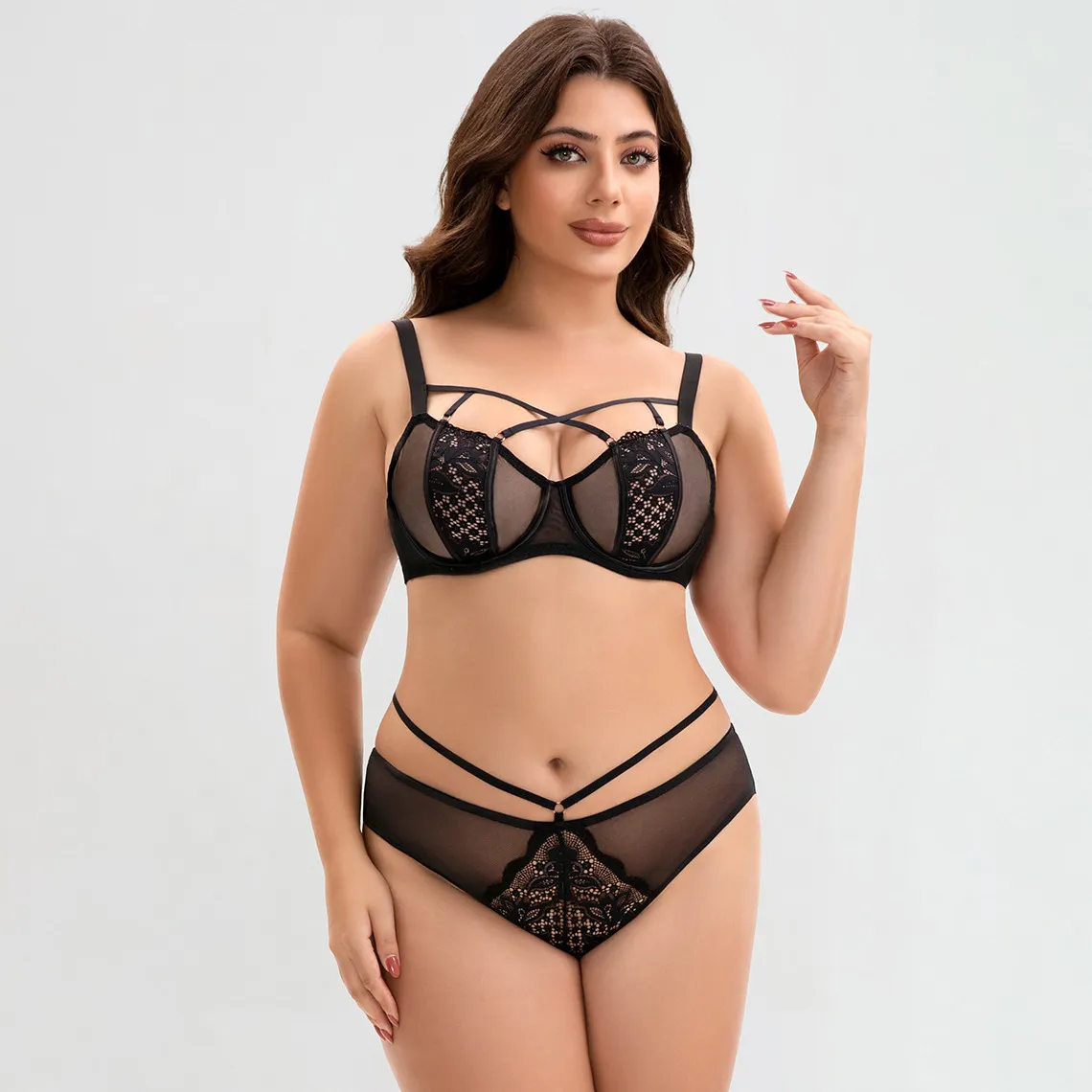 Women Plus Size Sexy Lace Anti-Sagging Bra and Underpants Set