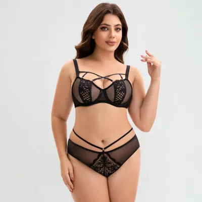 Women Plus Size Sexy Lace Anti-Sagging Bra and Underpants Set