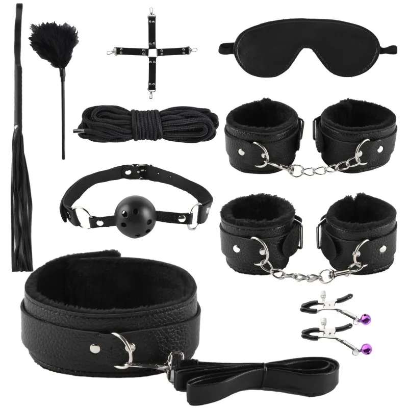 SM Adult Sexy Bundled Leather Plush Ten-Piece Set BDSM Lingerie Accessories