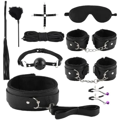 SM Adult Sexy Bundled Leather Plush Ten-Piece Set BDSM Lingerie Accessories