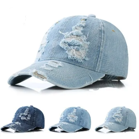 Fashion Casual Washed Ripped Denim Sunscreen Cap Acrylic