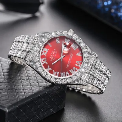 Men Fashion Rhinestone Steel Band Calendar Quartz Watch