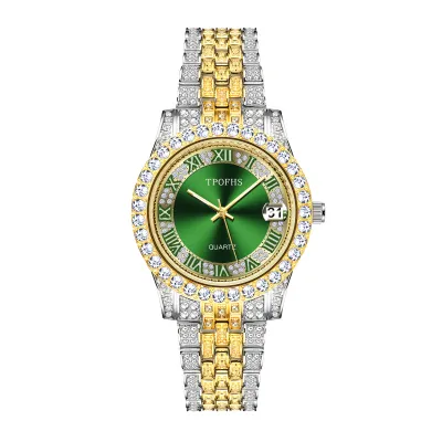 Women Fashion Calendar Rhinestone Steel Band Watch