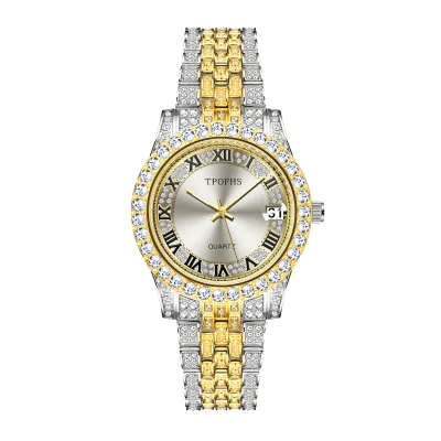 Women Fashion Calendar Rhinestone Steel Band Watch