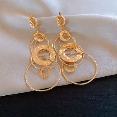 Women Fashion Metallic Geometric Circle Silver Pin Earrings