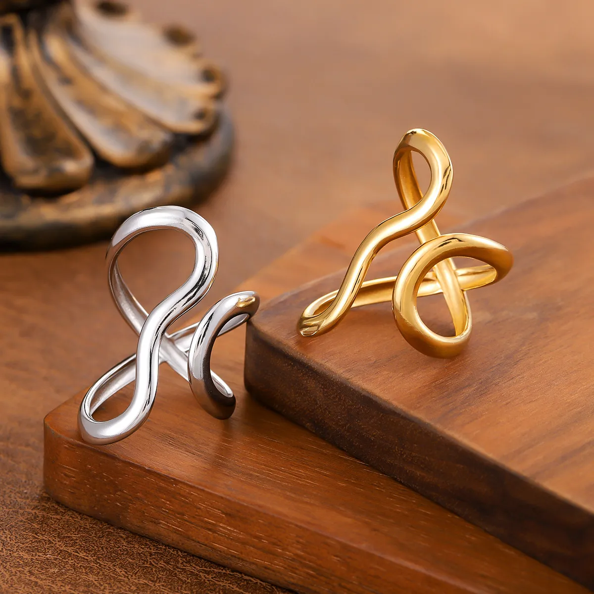 Women Fashion Simple Line Cross Opening Ring 304 Stainless Steel