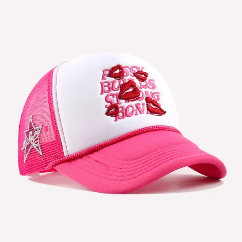 Women Fashion Casual Red Lip Letter Embroidered Baseball Cap