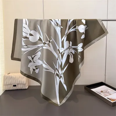 Women Fashion Floral Print Square Silk Scarf