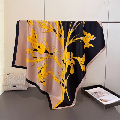 Women Fashion Floral Print Square Silk Scarf