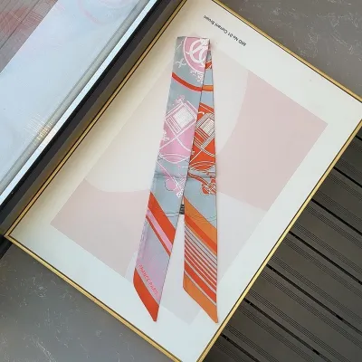 Women Fashion Printed Long Ribbon Silk Bag Scarf