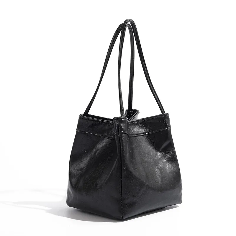 Women Fashion Casual Solid Color Bucket PU Handbag