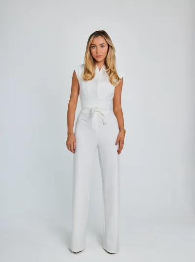 Women Fashion Sexy Solid Color Sleeveless Wide Leg Jumpsuit