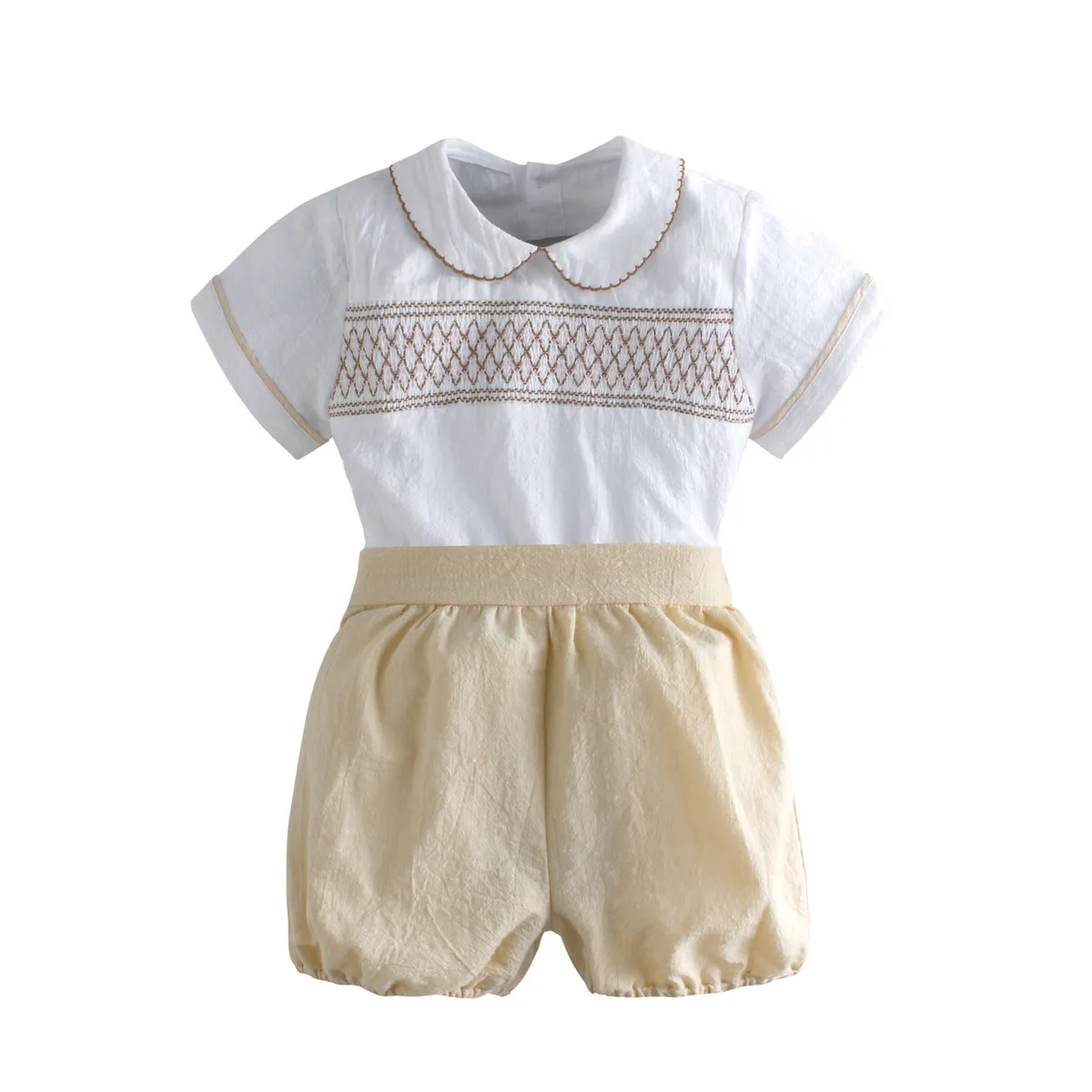 Kids Baby Boys Fashion Lapel Short Sleeve T-Shirt and Shorts Two-Piece Solid Cotton Set