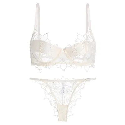 Women Sexy Solid Color Ultra-Thin Lace Embroidered Bridal Bra Set