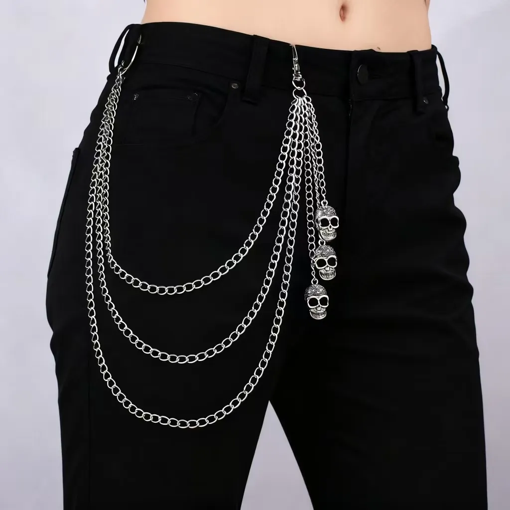 Fashion Multi-Layer Metal Skull Pendant Jeans Waist Chain