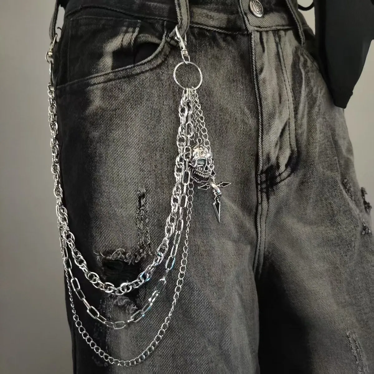 Fashion Multi-Layer Metal Cross Skull Pendant Jeans Waist Chain