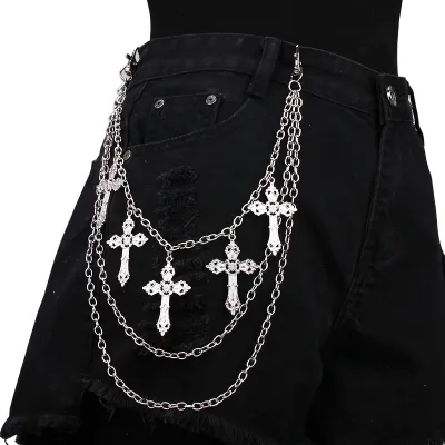 Fashion Retro Multi-Layer Metal Cross Pendant Jeans Waist Chain