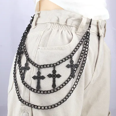 Fashion Retro Multi-Layer Metal Cross Pendant Jeans Waist Chain
