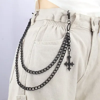 Fashion Retro Multi-Layer Metal Cross Pendant Jeans Waist Chain