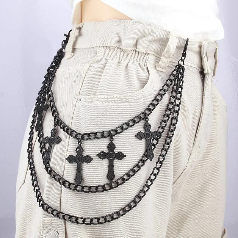 Fashion Retro Multi-Layer Metal Cross Pendant Jeans Waist Chain