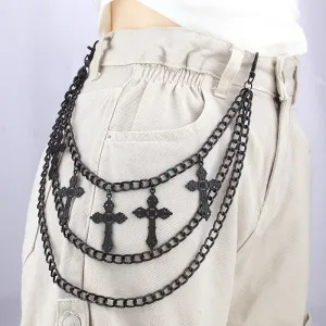 Fashion Retro Multi-Layer Metal Cross Pendant Jeans Waist Chain