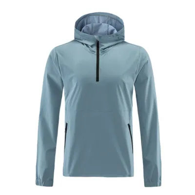 Men Fashion Casual Autumn Winter Solid Color Quick-Drying Half-Zipper Long-Sleeve Hoodie