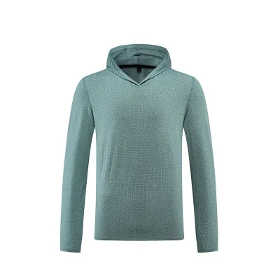 Men Fashion Casual Quick-Dry Sports Hoodie Long Sleeve Polyester Horizontal Lattice