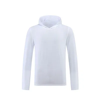 Men Fashion Casual Quick-Dry Sports Hoodie Long Sleeve Polyester Horizontal Lattice
