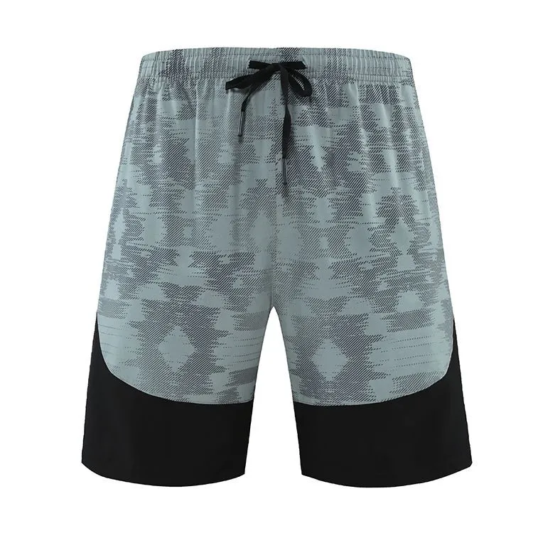 Men Fashion Casual Colorblock Camouflage Printed Fake Two-Piece Sports Shorts