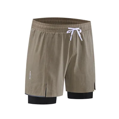 Men Fashion Casual Quick-Drying Side Pocket Fake Two-Piece Sports Shorts