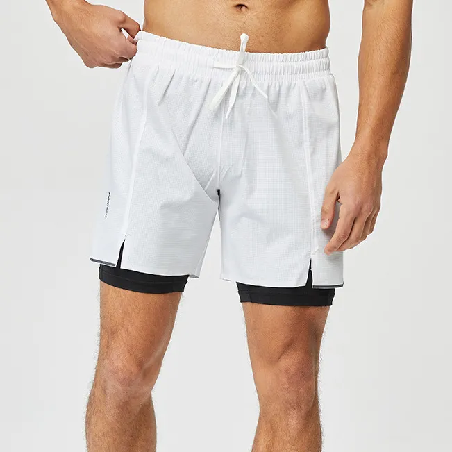 Men Fashion Casual Quick-Drying Side Pocket Fake Two-Piece Sports Shorts