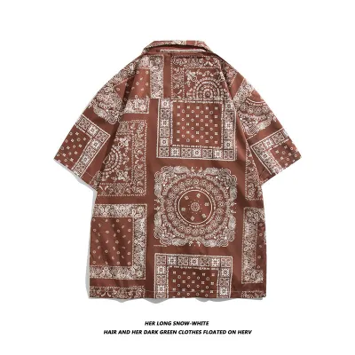 Men Fashion Casual Printed Cardigan Short-Sleeve Loose Shirt